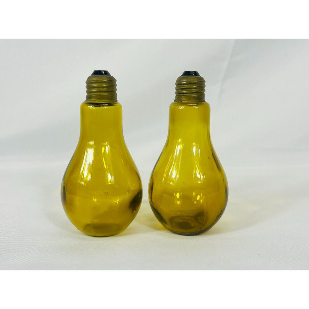 Vintage 5 1/2" Glass Light Bulb Salt and Pepper Shakers Yellow Japan